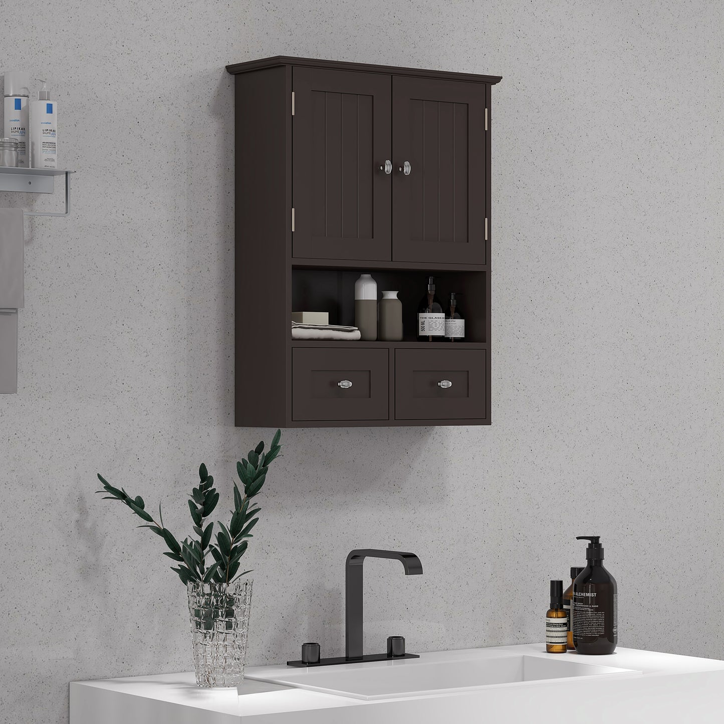 kleankin Bathroom Wall Cabinet, Medicine Cabinet, Over Toilet Storage Cabinet with Shelf and Drawers for Hallway, Living Room, White