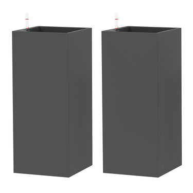 Outsunny 2 Pack Planter Box, 26 Inch Plastic Flower Pots with Water Level Indicator, Drainage Hole and Drain Plug, Dark Grey