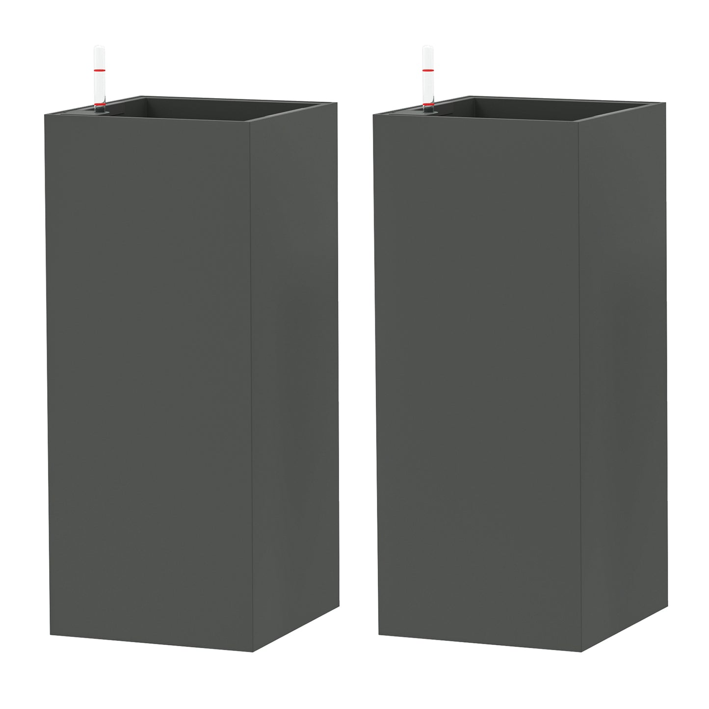 Outsunny 2 Pack Planter Box, 26 Inch Plastic Flower Pots with Water Level Indicator, Drainage Hole and Drain Plug, Dark Grey