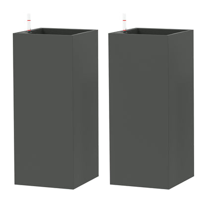 Outsunny 2 Pack Planter Box, 26 Inch Plastic Flower Pots with Water Level Indicator, Drainage Hole and Drain Plug, Dark Grey