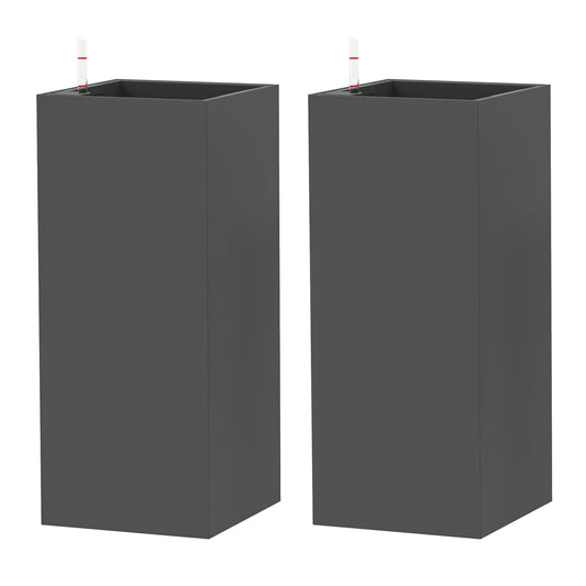 Outsunny 2 Pack Planter Box, 26 Inch Plastic Flower Pots with Water Level Indicator, Drainage Hole and Drain Plug, Dark Grey