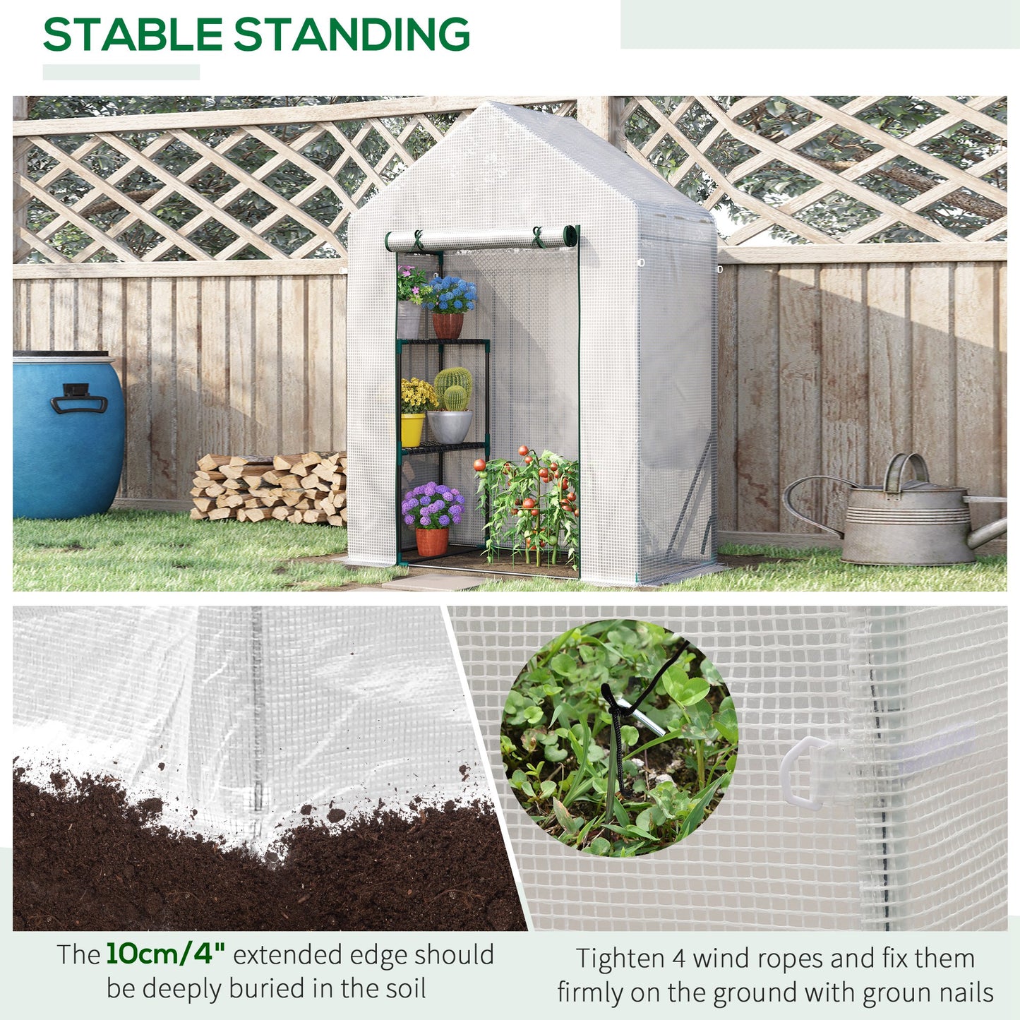 Outsunny 55" x 28" x 75" Walk-in Greenhouse Portable Garden Plant Flower Seed Warm House with 4 Shelves Outdoor Plant Growth Hot House PE Cover Green