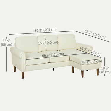 HOMCOM L Shape Sofa, Modern Sectional Couch with Changeable Chaise Lounge, Wooden Legs, Corner Sofa for Living Room, Cream