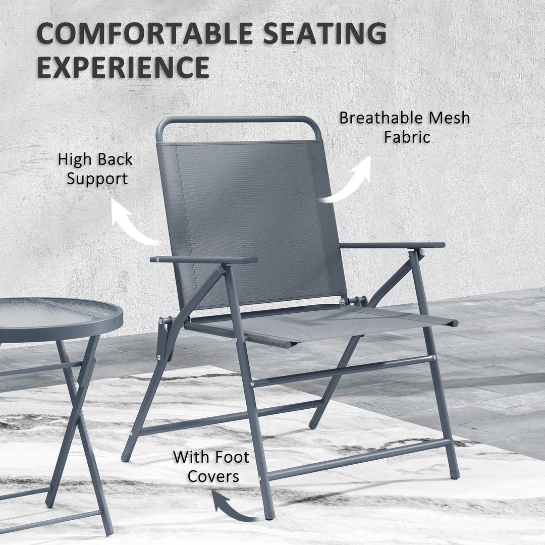 Outsunny 3 Pieces Outdoor Bistro Set, Folding Patio Table and Chairs with Tempered Glass Tabletop for Garden, Deck & Backyard