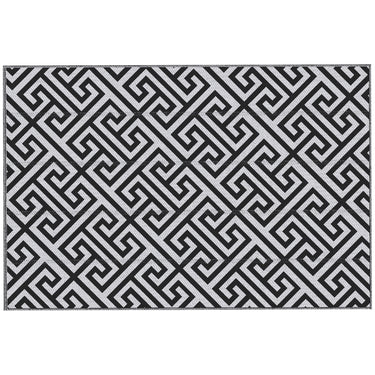 Outsunny Reversible Outdoor RV Rug, Patio Floor Mat, 6' x 9' Plastic Straw Rug for Backyard, Deck, Beach, Camping, Black & White