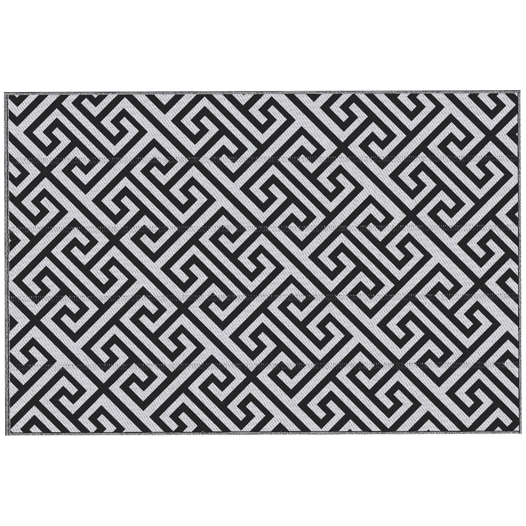 Outsunny Reversible Outdoor RV Rug, Patio Floor Mat, 6' x 9' Plastic Straw Rug for Backyard, Deck, Beach, Camping, Black & White