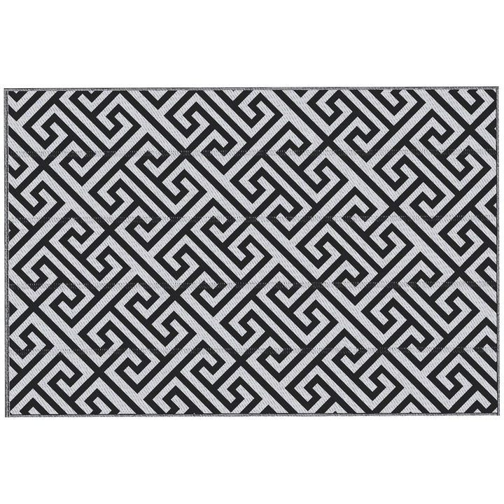 Outsunny Reversible Outdoor RV Rug, Patio Floor Mat, 6' x 9' Plastic Straw Rug for Backyard, Deck, Beach, Camping, Black & White
