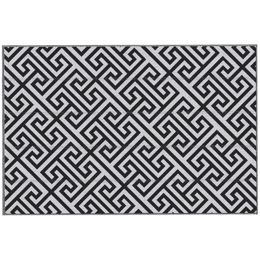 Outsunny Reversible Outdoor RV Rug, Patio Floor Mat, 6' x 9' Plastic Straw Rug for Backyard, Deck, Beach, Camping, Black & White