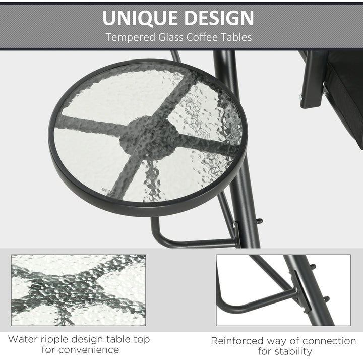 Outsunny 3 Seat Outdoor Swing Chair Steel Swing Bench Porch Swing With Adjustable Canopy & Coffee Tables & Cushion for Patio Garden, Black