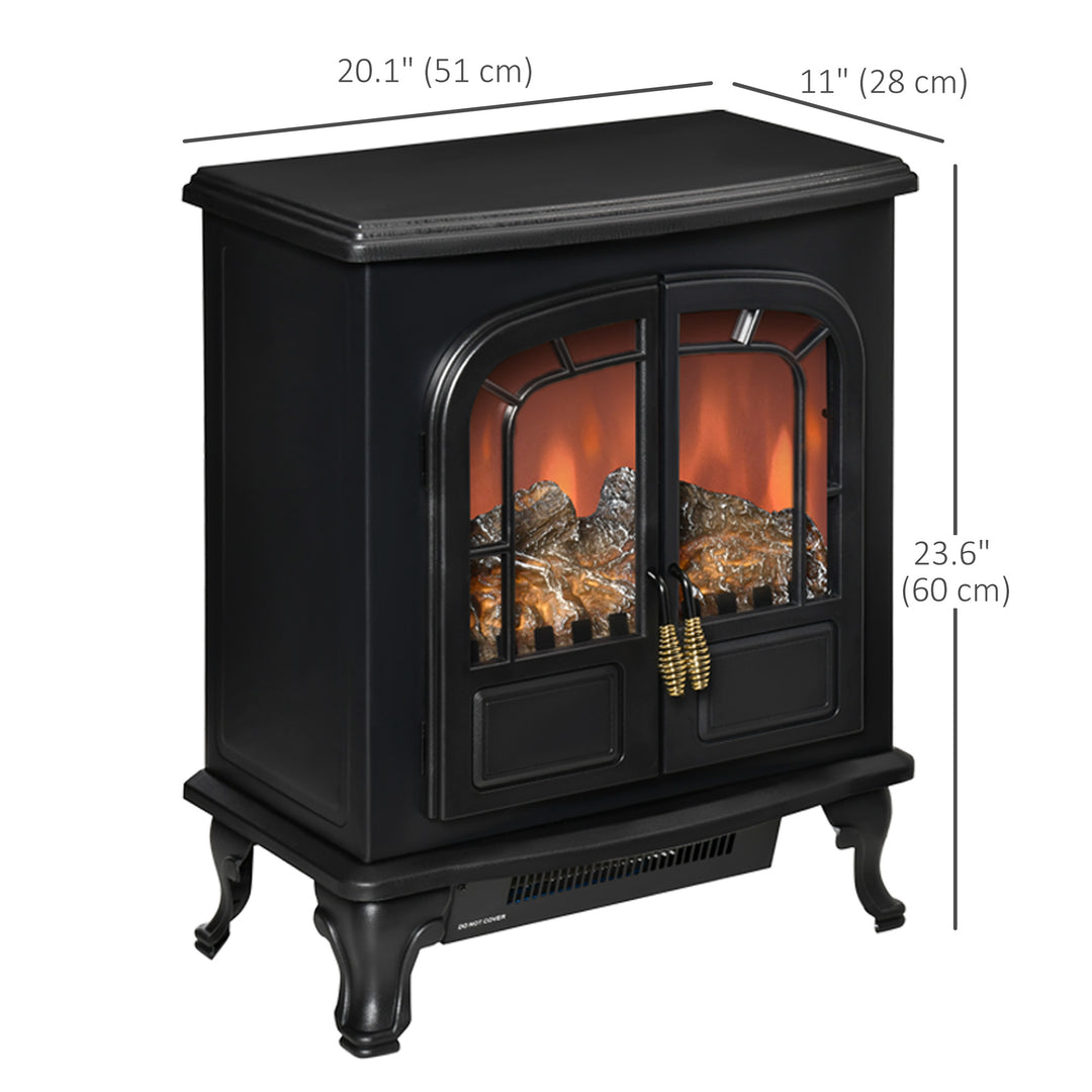 HOMCOM Electric Fireplace Stove Heater with LED Fire Flame Effect, Double Door, Freestanding & Portable with Overheat Protection, 750W/1500W, Black