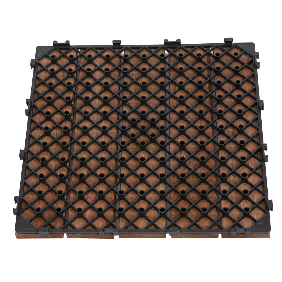 Outsunny 27 Pcs Wood Interlocking Deck Tiles, 12 x 12in Outdoor Flooring Tiles for Indoor and Outdoor Use, Tools Free Assembly, Brown