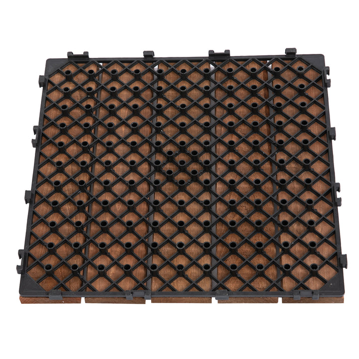 Outsunny 27 Pcs Wood Interlocking Deck Tiles, 12 x 12in Outdoor Flooring Tiles for Indoor and Outdoor Use, Tools Free Assembly, Brown