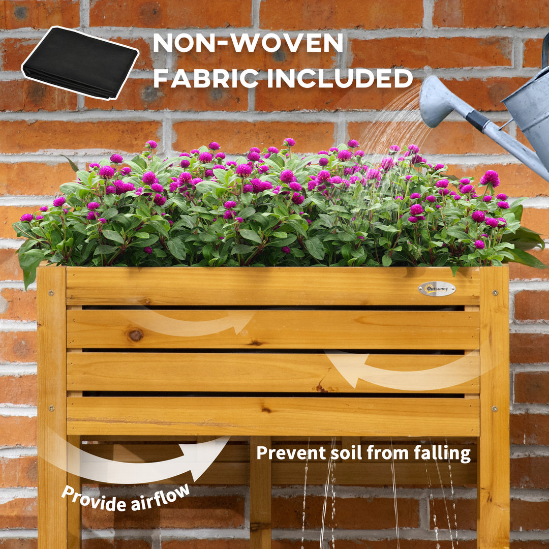 Outsunny Raised Garden Bed with Folding Side Table, Elevated Wood Planter Box for Flowers and Vegetables, Use for Patio, Balcony