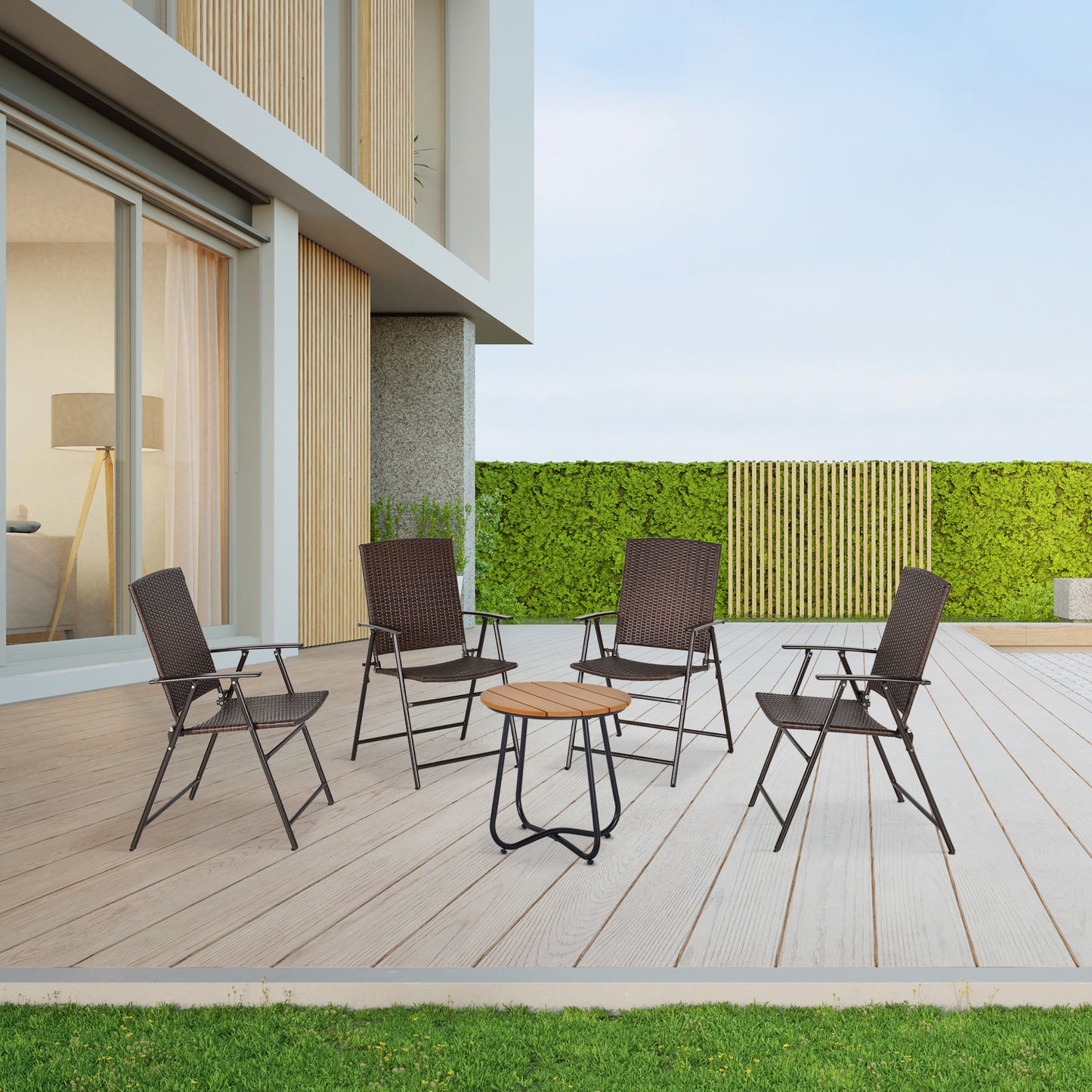 Outsunny Outdoor Wicker Dining Chair Set of 4, Rattan Foldable Chair with Steel Frame for Garden, Backyard, Porch, Brown