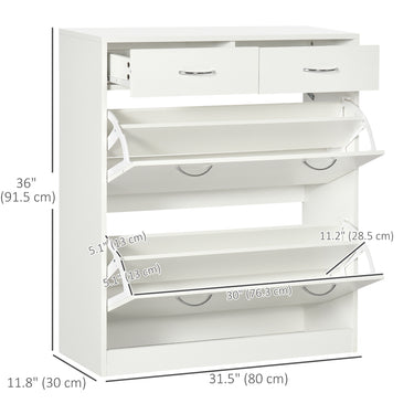 HOMCOM Narrow Shoe Storage with 2 Flip Drawers and Adjustable Shelves Shoe Cabinet Organizer for 12 Pairs of Shoes, White