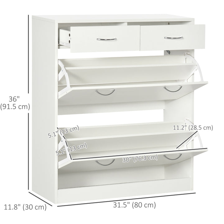 HOMCOM Narrow Shoe Storage with 2 Flip Drawers and Adjustable Shelves Shoe Cabinet Organizer for 12 Pairs of Shoes, White