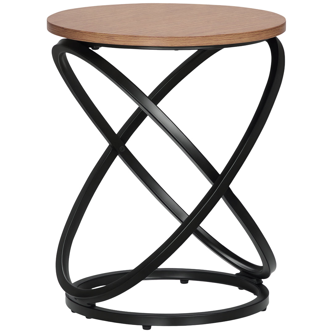 HOMCOM Industrial End Table with Round Tabletop, Sofa Side Table with Steel Frame, 15.7"x15.7"x19.7", Light Brown