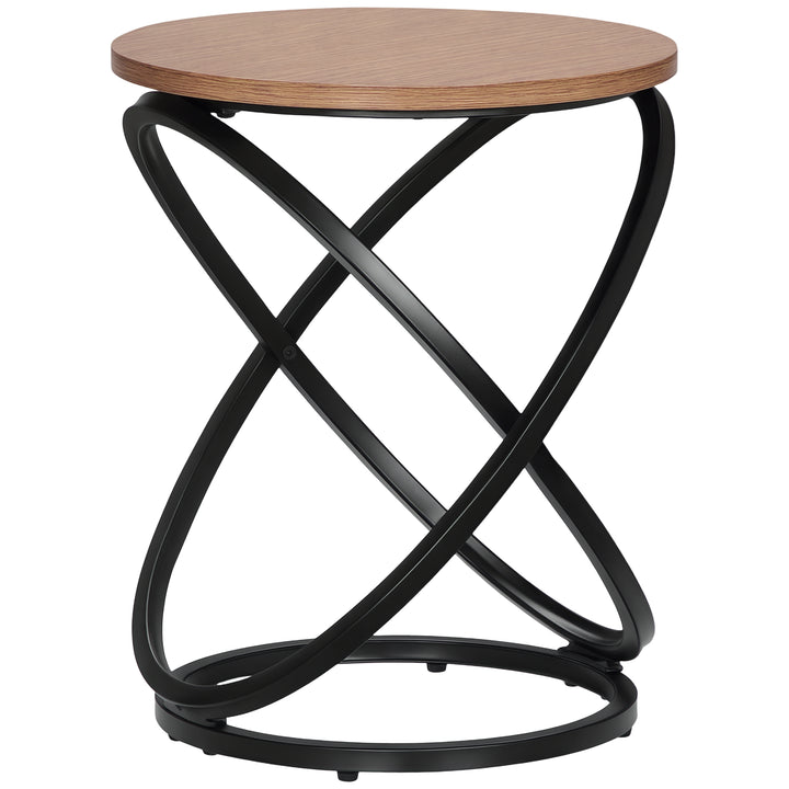HOMCOM Industrial End Table with Round Tabletop, Sofa Side Table with Steel Frame, 15.7"x15.7"x19.7", Light Brown