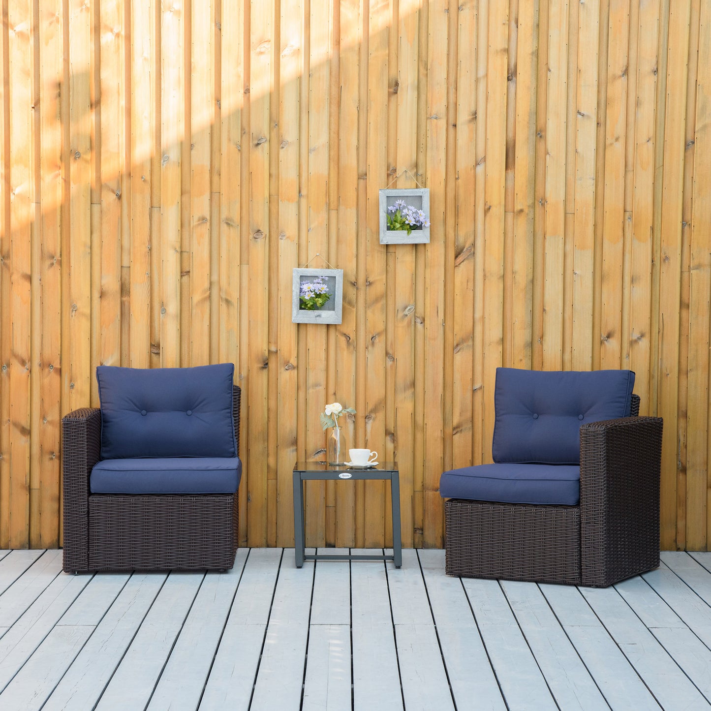 Outsunny 2 Seat Patio Loveseat Deluxe Wicker Sofa Chair Outdoor Rattan Furniture Couch All Weather with Cushion for Balcony, Deck, Garden and Poolside, Grey