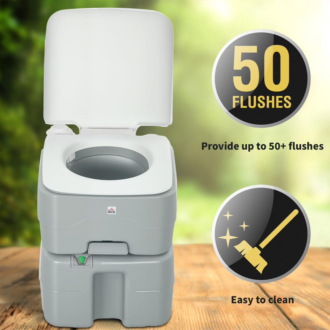 HOMCOM Outdoor Portable Travel Toilet Flushable Tank with Level Indicator  3 Way Pistol for Camping Boating Roadtripping 5.3 Gallon (20L)