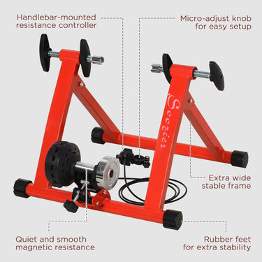 Soozier Bike Trainer Magnetic Bicycle Stand Indoor Exerciser w/ Quick Release Skewer, 5 Levels Resistance, Red