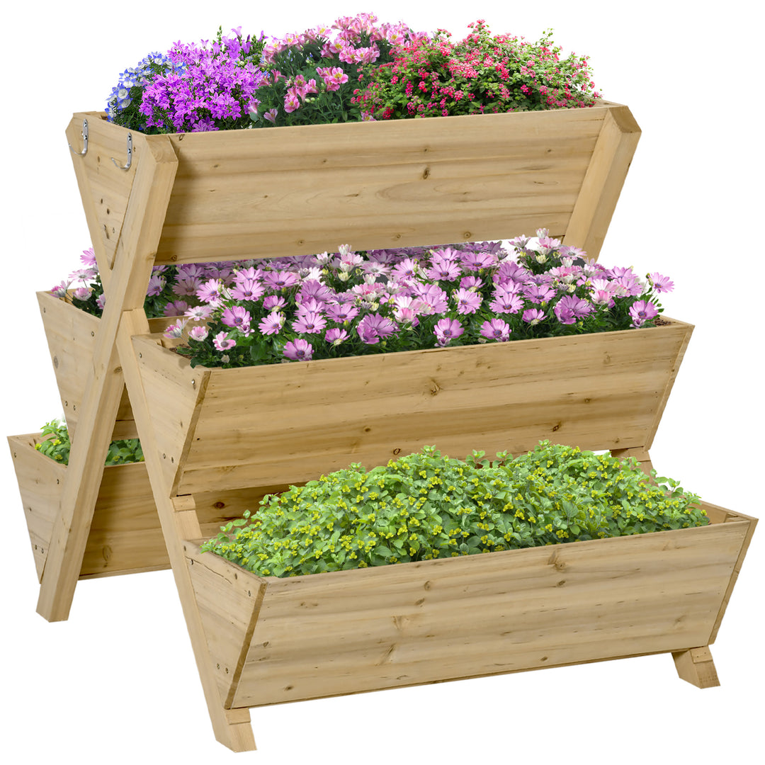Outsunny Raised Garden Bed Wood, Freestanding Planter Stand with 5 Planting Boxes and 4 Hooks, Good for Herbs, Flowers, or Vegetables in Patio Balcony Indoor Outdoor