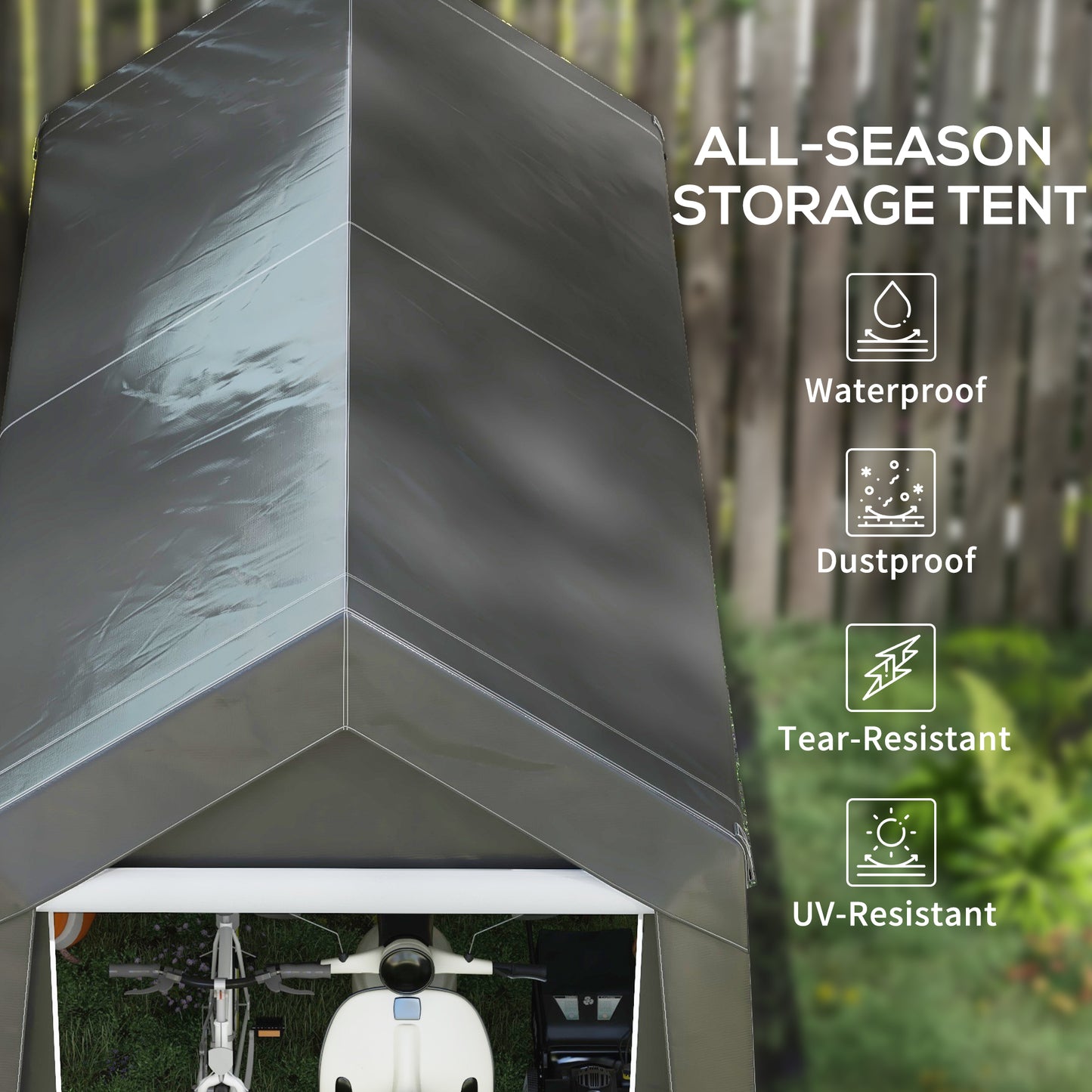 Outsunny 8' x 6' Carport with Sidewalls and Roll-up Door, Outdoor Storage Shelter for Motorcycle and Car, Grey