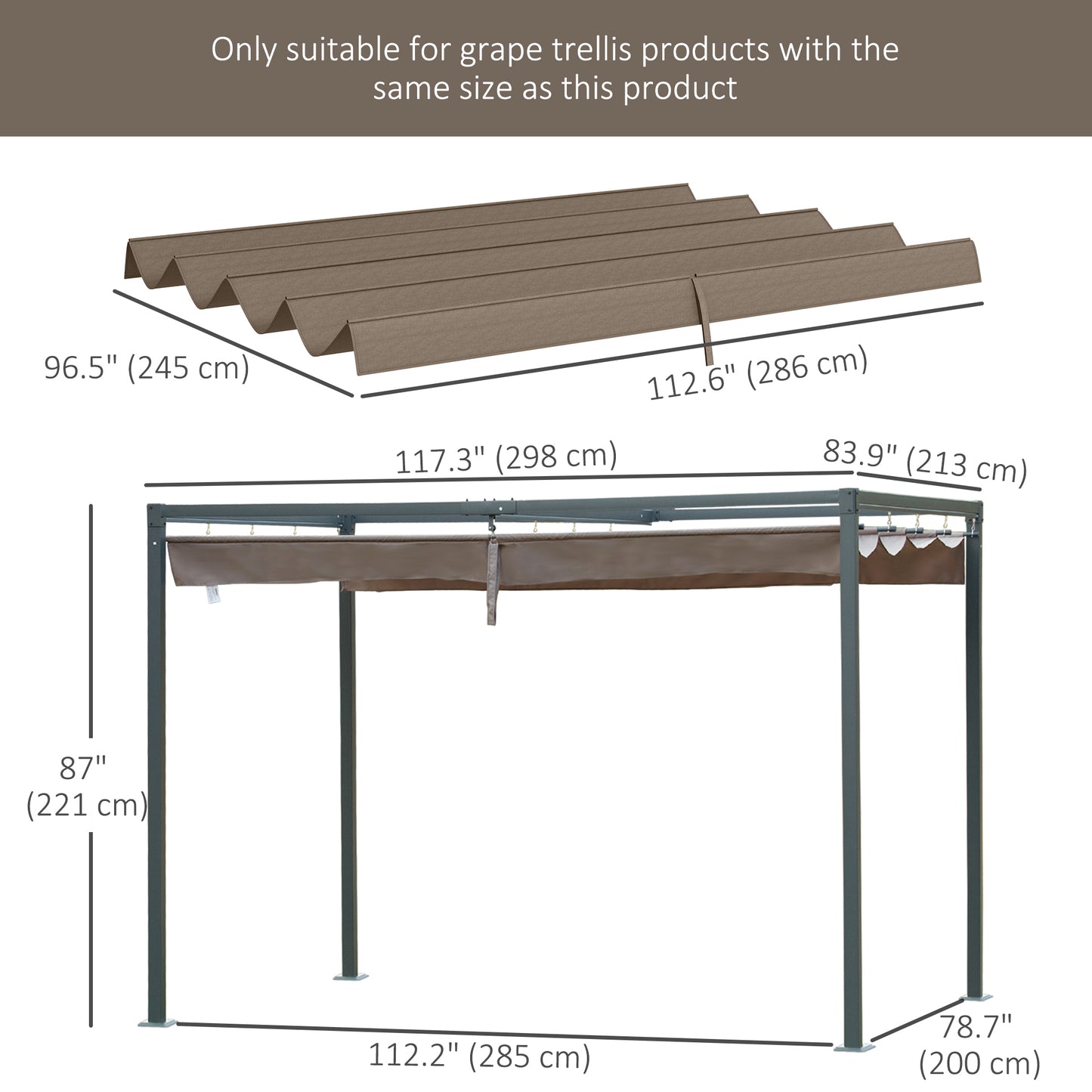 Outsunny Pergola Canopy, Retractable Sun Shade Cover for 10' x 7' Pergola, UV30+ Protected, Cream White