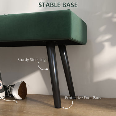 HOMCOM 39 Inches Upholstered Bedroom Bench, Modern End of Bed Bench with Steel Legs, Green