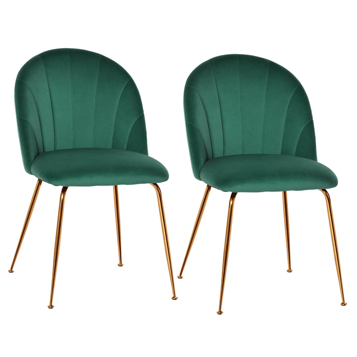 HOMCOM Modern Dining Chairs Set of 2, Upholstered Kitchen Chairs, Accent Chair with Gold Metal Legs for Kitchen, Dining Room, Green