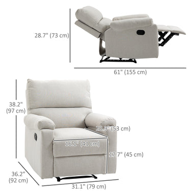 HOMCOM Recliner Chair, Manual Reclining Chair with Footrest, Padded Seat for Living Room, Bedroom, Study, Cream White