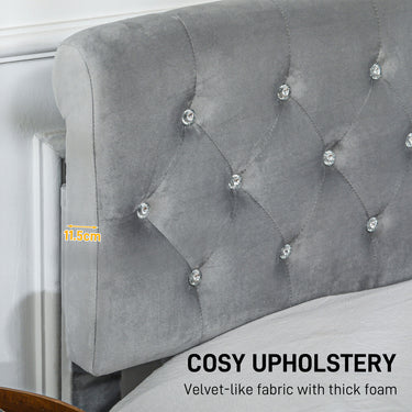 HOMCOM Full Bed Frame with Headboard, Double Bed Frame with 2 Drawers, No Box Spring Needed, Easy Assembly, Light Grey