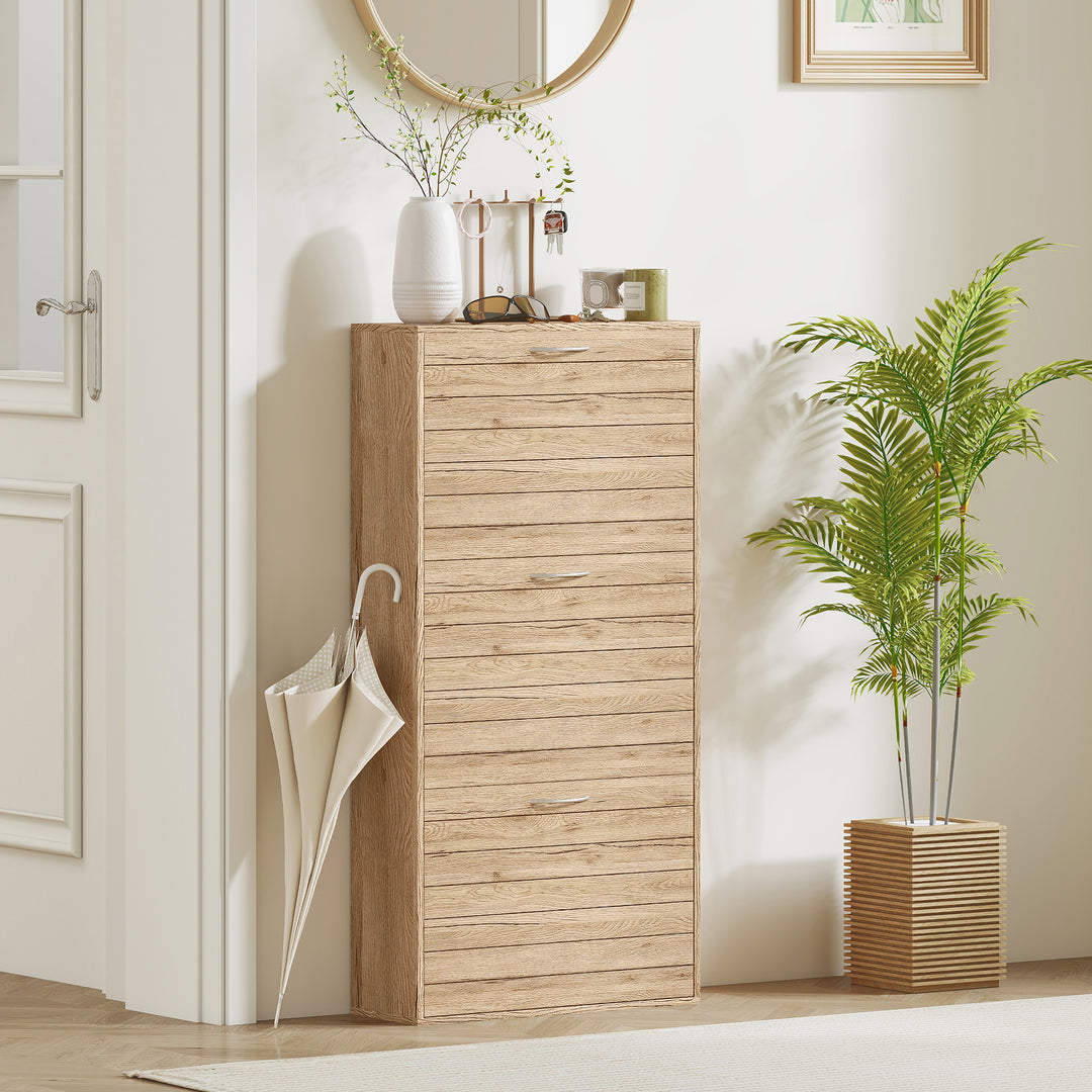 HOMCOM Shoe Storage Cabinet with 3 Flip Drawers, Narrow and Slim, 12 Pair of Shoes Organizer for Hallway, Entryway