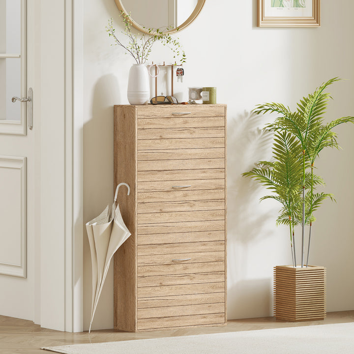 HOMCOM Shoe Storage Cabinet with 3 Flip Drawers, Narrow and Slim, 12 Pair of Shoes Organizer for Hallway, Entryway