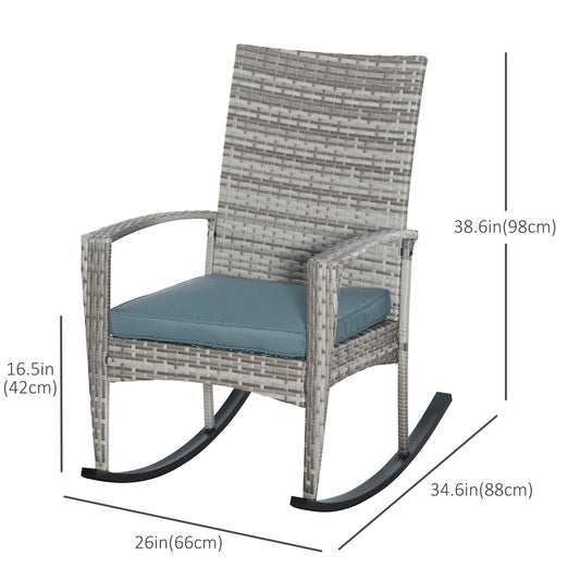 Outsunny Outdoor PE Rattan Rocking Chair, Garden Glider Rocking Chair, Wicker Patio Chair Set with Armrest and Cushion, Grey