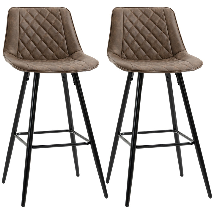 HOMCOM PU Leather Counter Height Bar Chairs Set of 2, 27.75" Bar Stools with Metal Legs for Dining Area, Kitchen Island, Brown