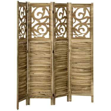 HOMCOM 5.6 Ft Room Divider, 4 Panel Portable Folding Privacy Screens for Home Office, Bedroom, Brown