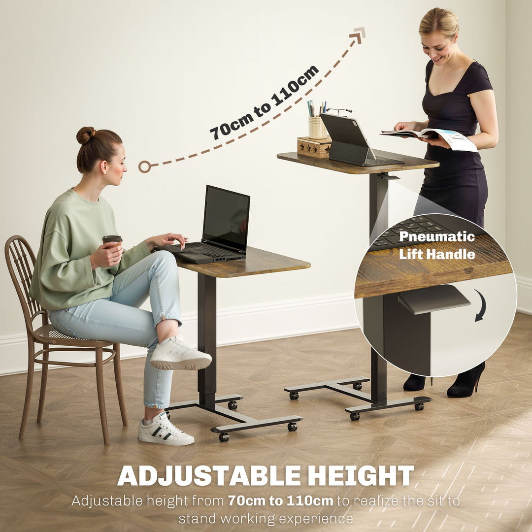 HOMCOM Pneumatic Standing Desk Adjustable Height, Mobile Stand Up Desk with Wheels, 43 Inch Portable Rolling Table, White