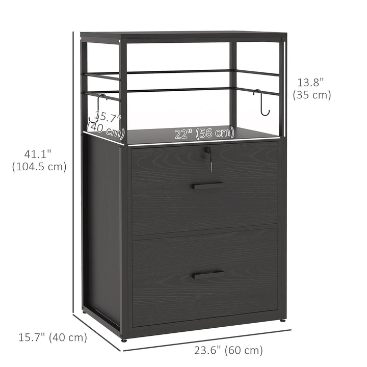 Vinsetto Lockable Filing Cabinet, 2 Drawer File Cabinet with Adjustable Hanging Bar for Letter, A4 and Legal Size, Black