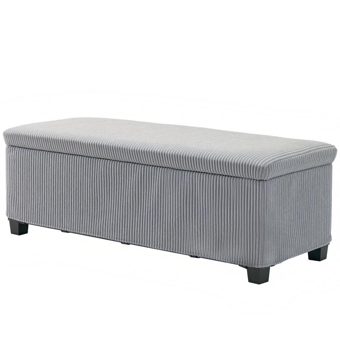 HOMCOM 44 Inches Ottoman with Storage, Lid, Legs, Corduroy End of Bed Bench for Living Room, Bedroom, Entryway, Light Grey