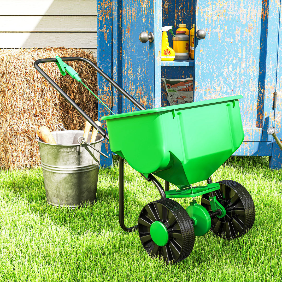 Outsunny Broadcast Spreader, 40 L Walk-Behind Fertilizer Spreader with 8.5" Wheels for Fertilizer, Seeds, Salt, 132 LB Capacity