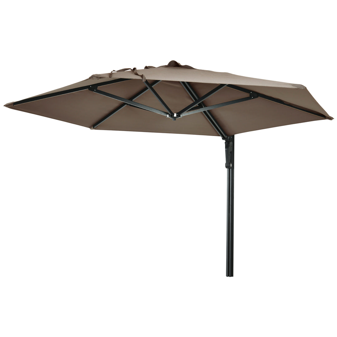Outsunny 8 ft Wall Mounted Umbrella with 180° Rotatable Canopy, Patio Wall Parasol for Outdoor, Garden, Balcony, Yard,  Khaki