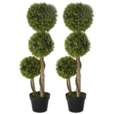 HOMCOM Set of 2 3FT Artificial Tree Bamboo Tree Fake Plants in Pot for Home Office Living Room Decor, Green