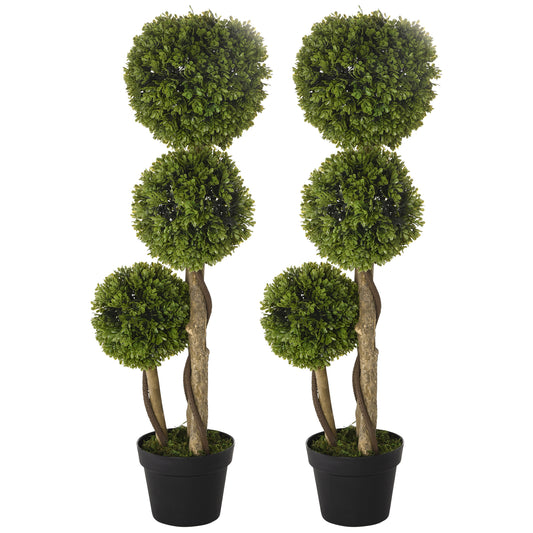 HOMCOM Set of 2 3FT Artificial Tree Bamboo Tree Fake Plants in Pot for Home Office Living Room Decor, Green