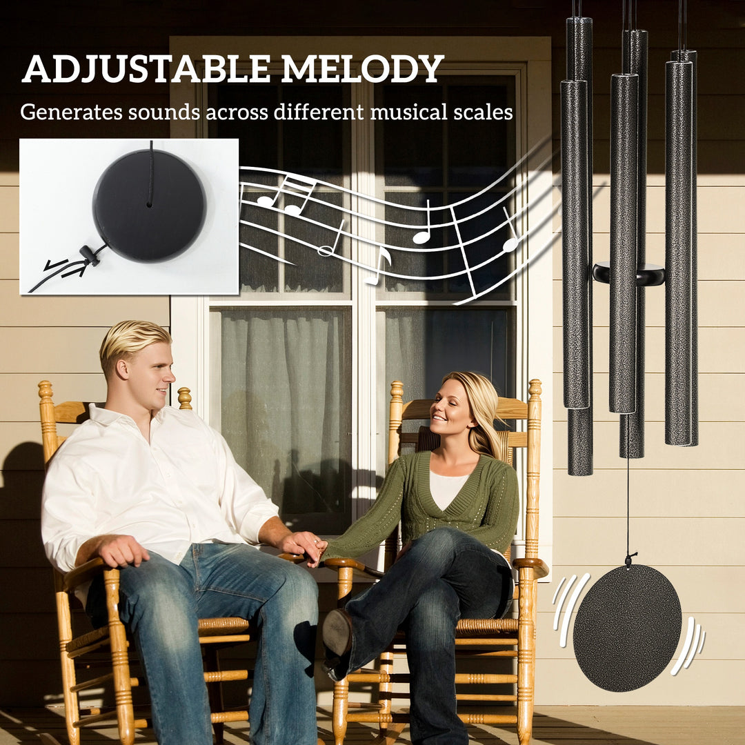 Outsunny 45" Wind Chimes Outdoor Deep Tone Wind Chime with 6 Aluminum Tubes and Hook for Patio, Yard, Garden Decor, Dark Grey