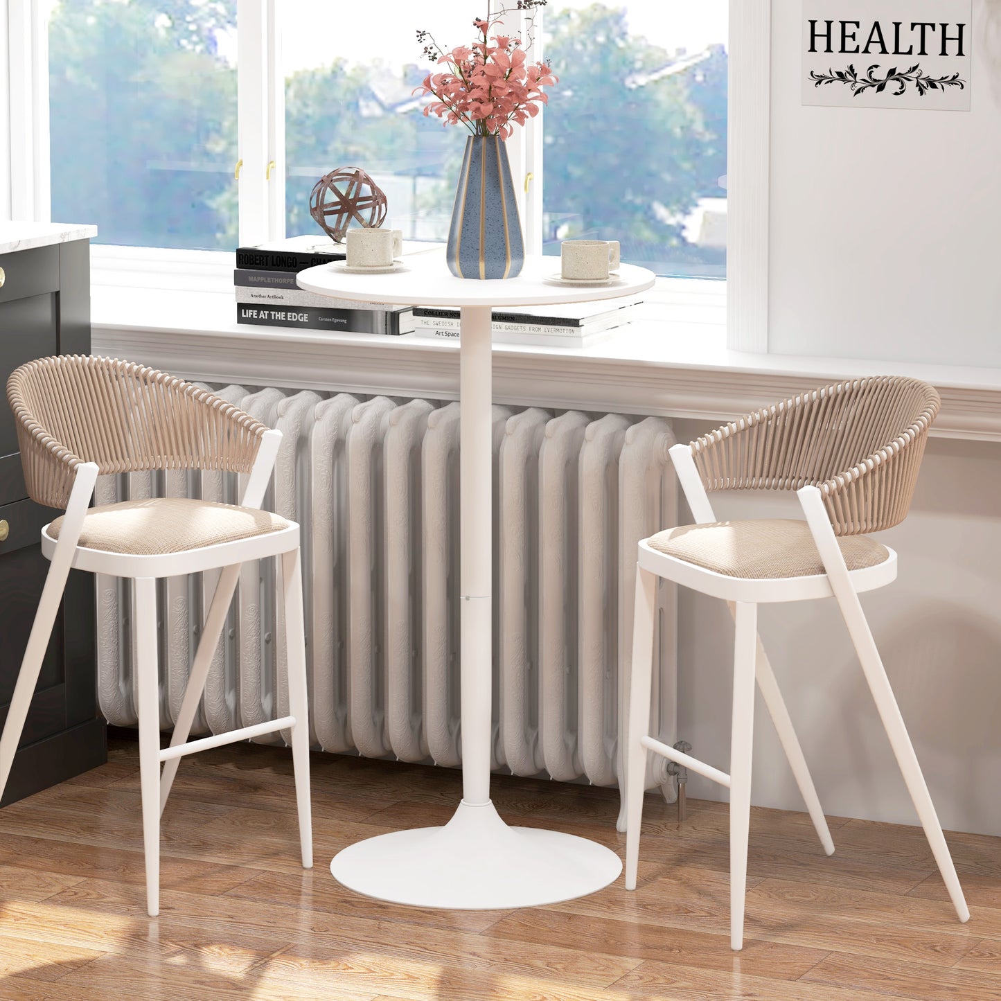 HOMCOM High Top Bar Table, Modern Round Dining Table with Painted Top and Steel Base, Bistro Table for 2 People, Black