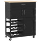 HOMCOM Rolling Kitchen Cart, Kitchen Island with Storage Drawer, 9-bottle Wine Rack, Door Cabinets, Wooden Countertop, White