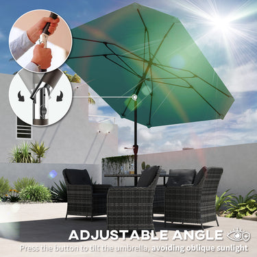 Outsunny 7.6FT Aluminum Patio Umbrella Parasol 8 Ribs Outdoor Market Umbrella with Crank, Push Button Tilt for Deck, Backyard and Lawn, Sky Blue