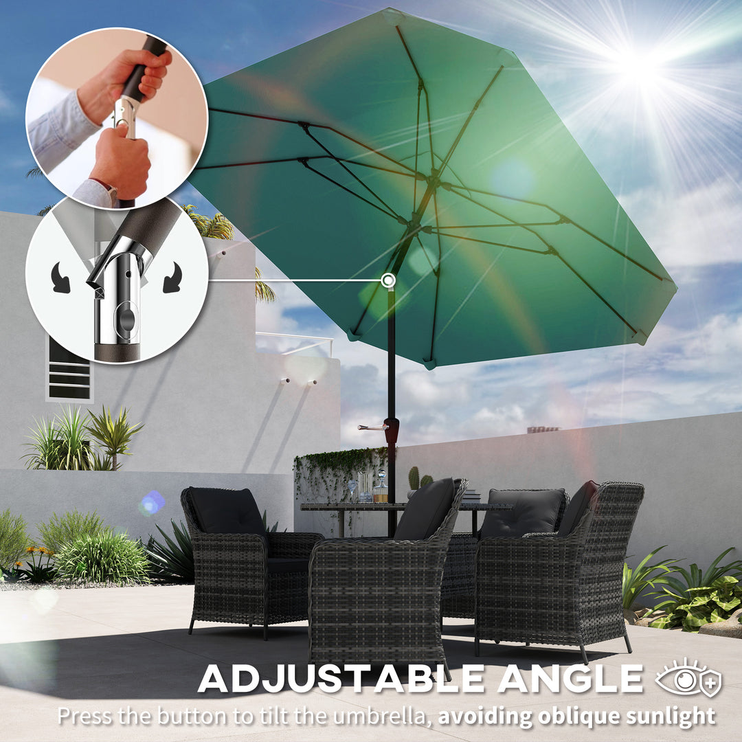 Outsunny 7.6FT Aluminum Patio Umbrella Parasol 8 Ribs Outdoor Market Umbrella with Crank, Push Button Tilt for Deck, Backyard and Lawn, Sky Blue