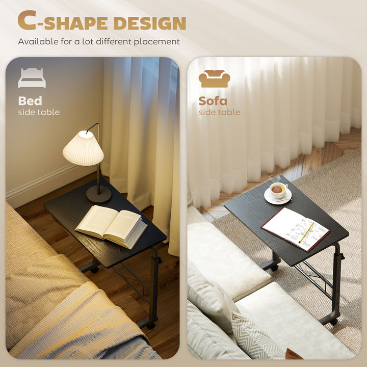 HOMCOM Mobile Standing Desk with Adjustable Height, 23.5 inch Stand Up Desk with Wheels, Natural Wood